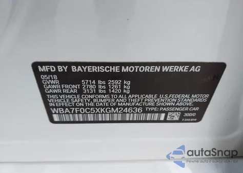 2019 BMW 750I from USA, damaged, VIN WBA7F0C5XKGM24636